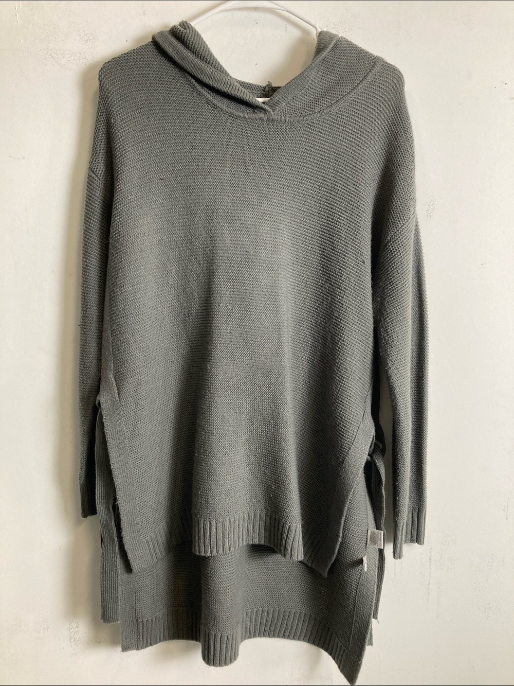 New York & Company Gray Hooded Knit Tunic Sweater